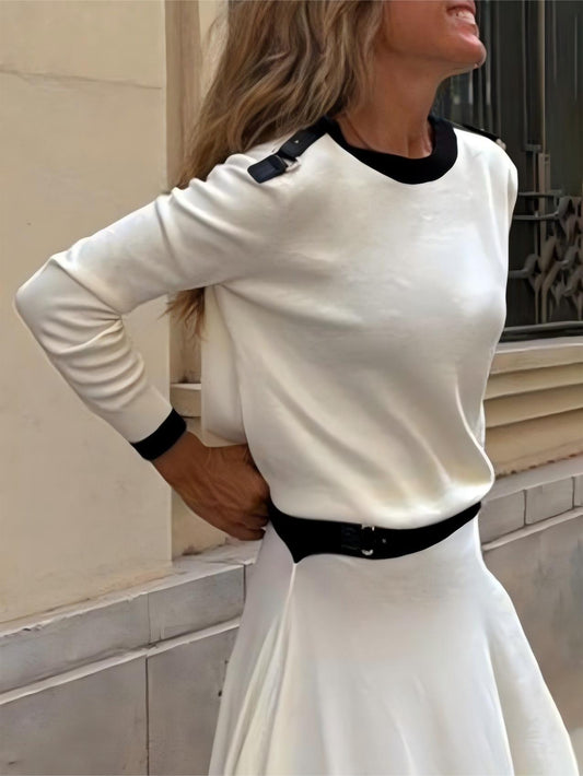 Elegante Contrastkleur Ronde Hals Lange Mouw Trui