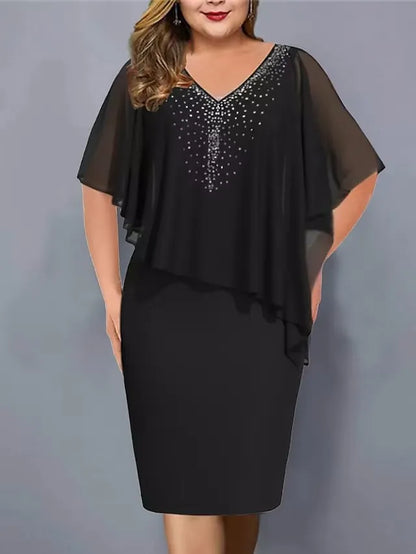 Amelie - Chiffonjurk met V-hals, versierd met strass
