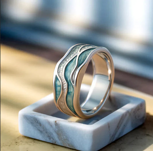 Turquoise Golfen Ring van Zilver
