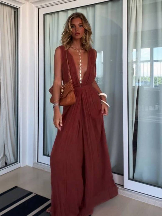 Vakantie Stijl V-hals Lace-up Jumpsuit