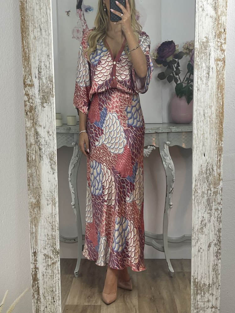 Elegante Vintage Satijnen Bloemenprint Losse Blouse