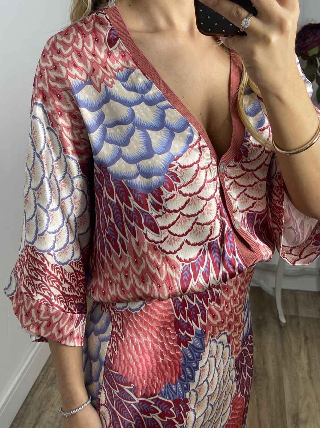 Elegante Vintage Satijnen Bloemenprint Losse Blouse