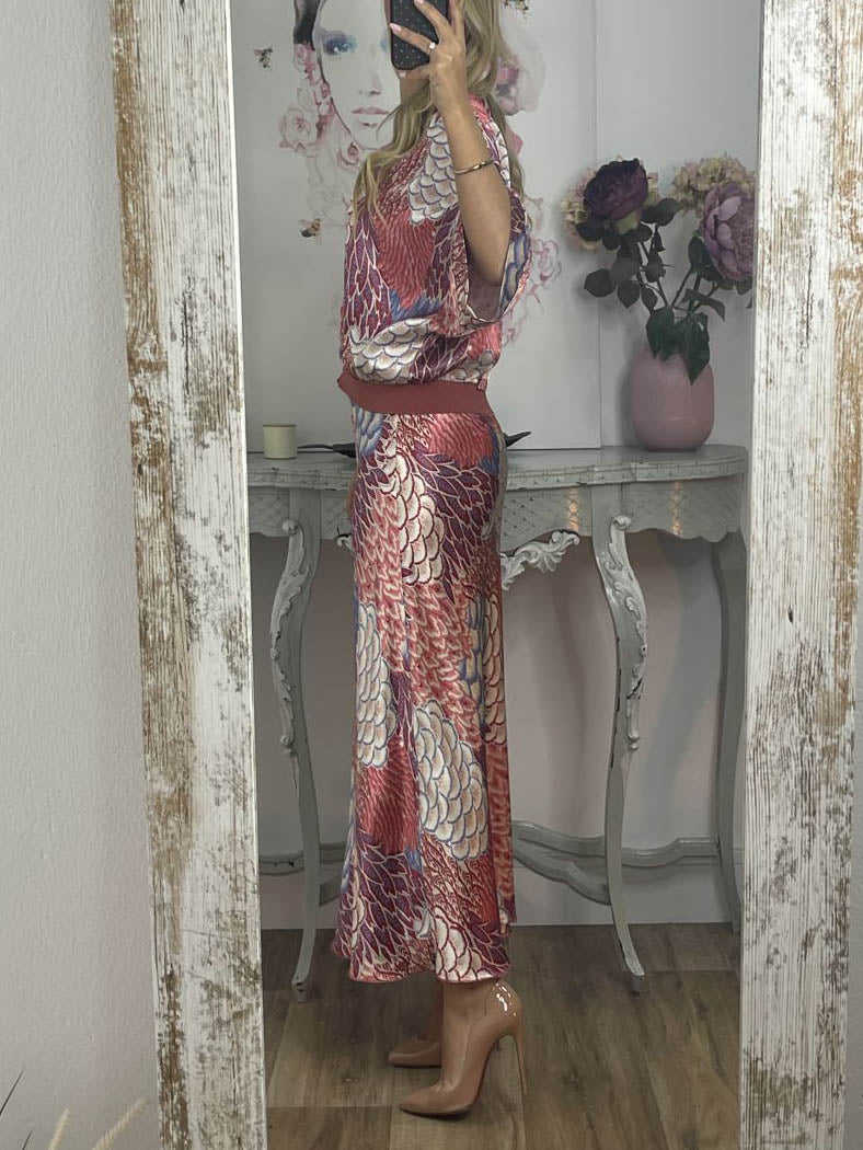 Elegante Vintage Satijnen Bloemenprint Visrok