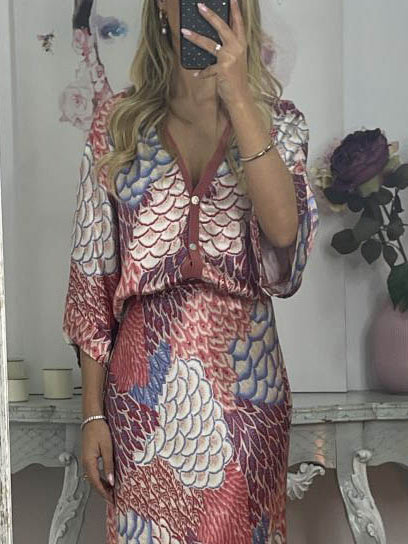 Elegante Vintage Satijnen Bloemenprint Losse Blouse