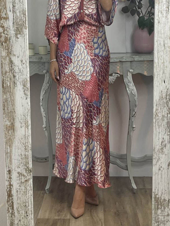 Elegante Vintage Satijnen Bloemenprint Visrok