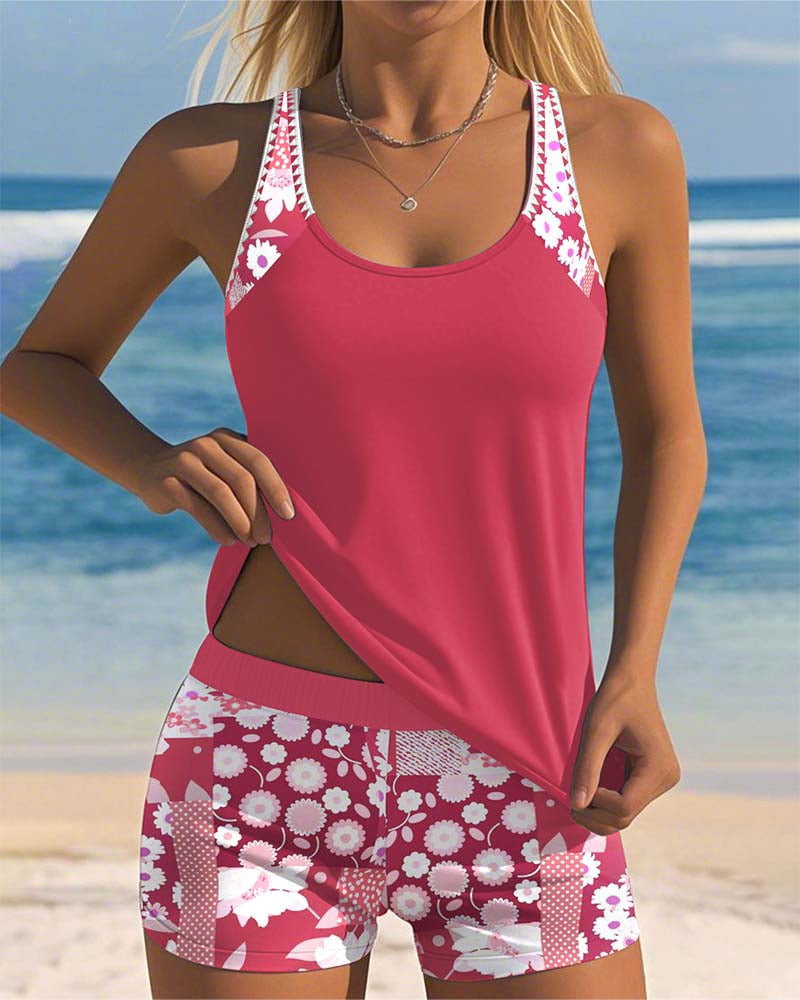 Tankini met bloemenprint voor een platte buik