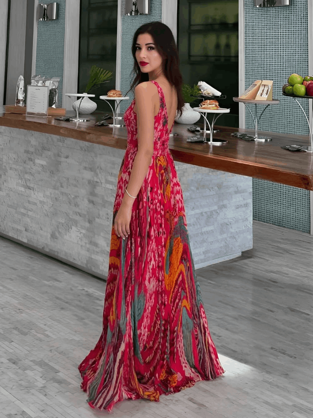 Unieke Print A-Lijn Sling Maxi Jurk