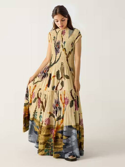 Plissé Print Maxi Jurk