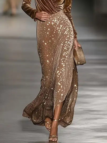 Elegante Lange Mouwen Fluwelen Jumpsuit En Rok Twee-delige Set