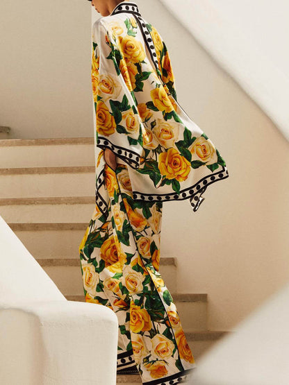 Exquise Rozenprint Losse Lange Wijde Broek