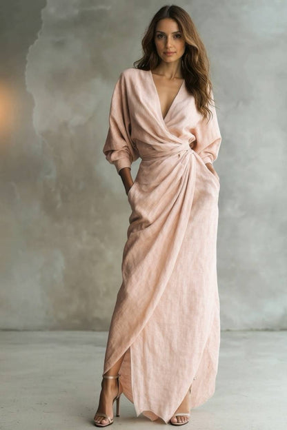 Vakantie Stijl V-Hals Lace-Up Maxi Jurk