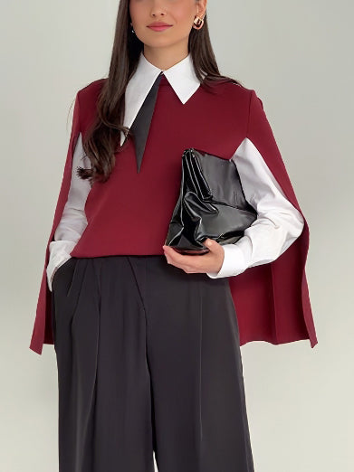Casual Cape Brei Sweater & Wijde Pantalon Drie-Delige Set