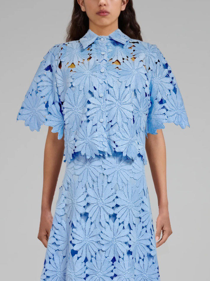 Elegante Kanten Kraag Enkel-Breasted Korte Shirt