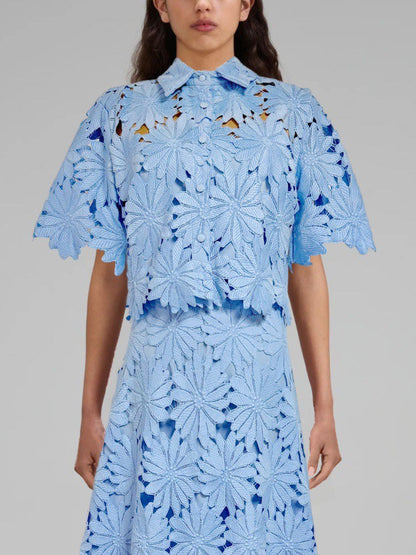 Elegante Kanten Kraag Enkel-Breasted Korte Shirt