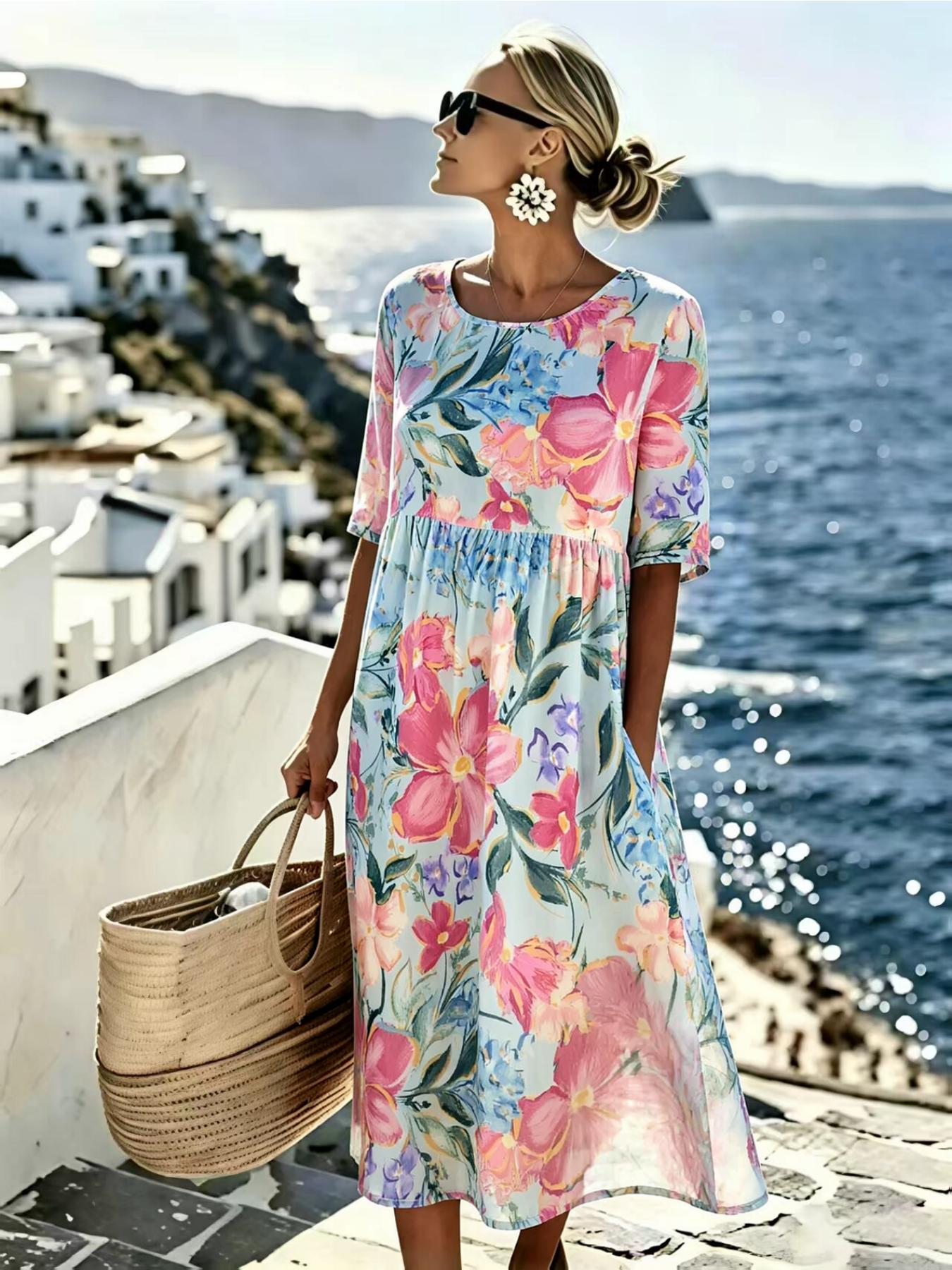 Melissa | Elegante Midi Jurk met Bloemen voor de Zomer