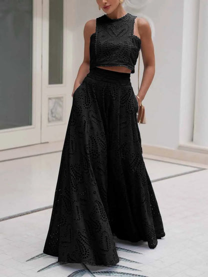 Exquise Mouwloze Geborduurde Hollow Lace Top