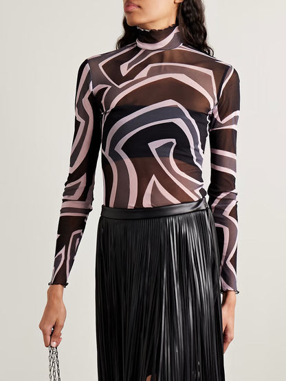 Retro Geometrische Abstracte Print Top Twee-delige Set