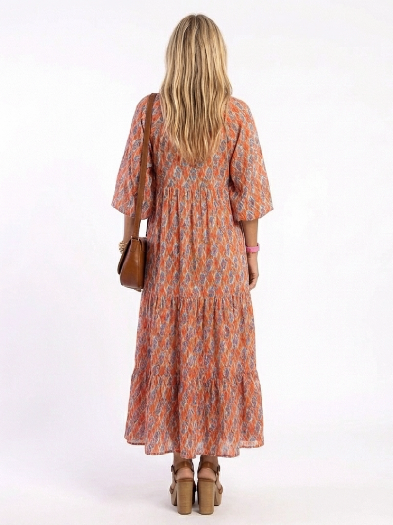 Amara | Midi-jurk met V-hals en geometrisch patroon
