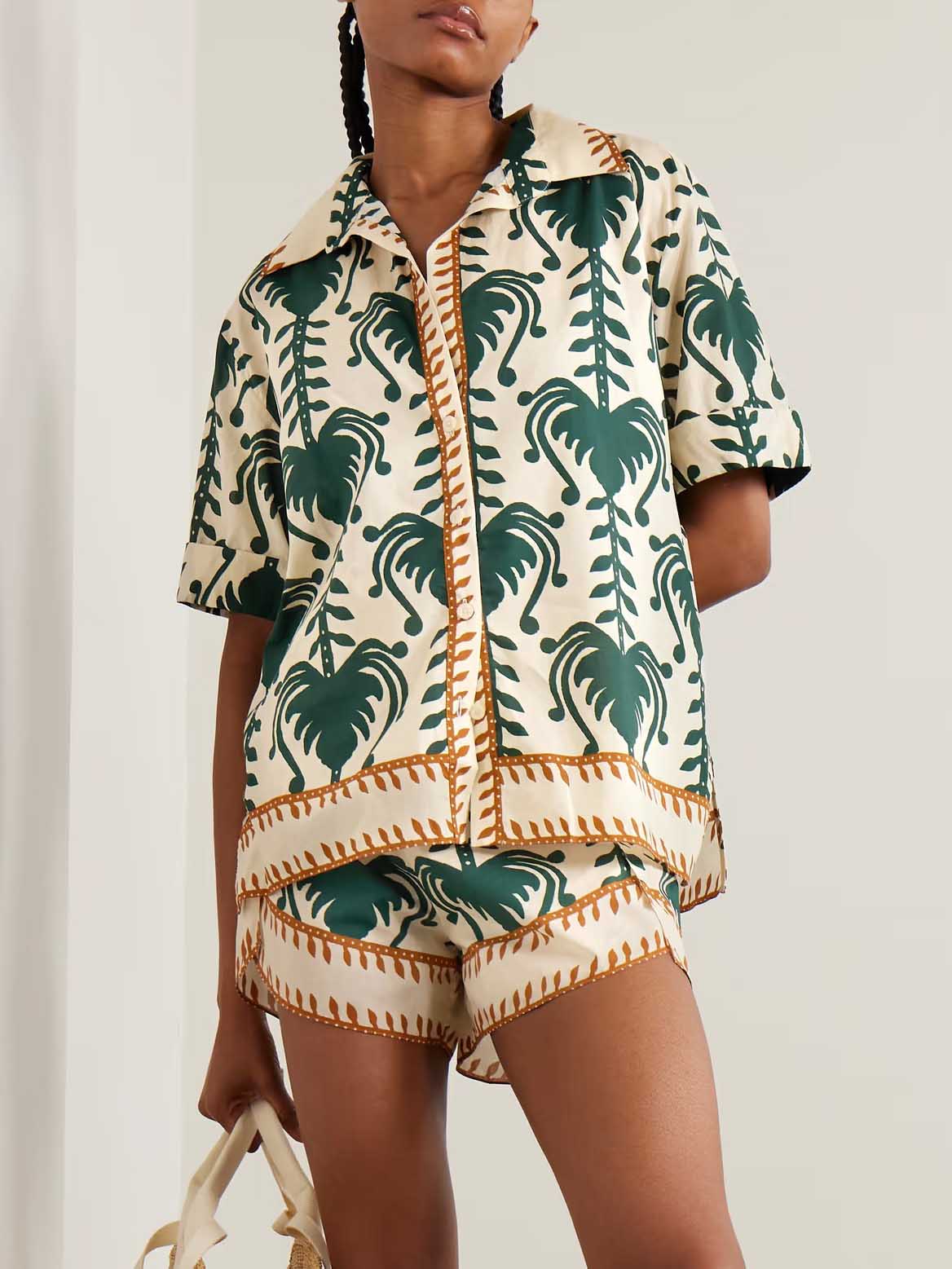 Casual Tropisch Print Korte Mouwen Shirt en Shorts Twee-delige Set