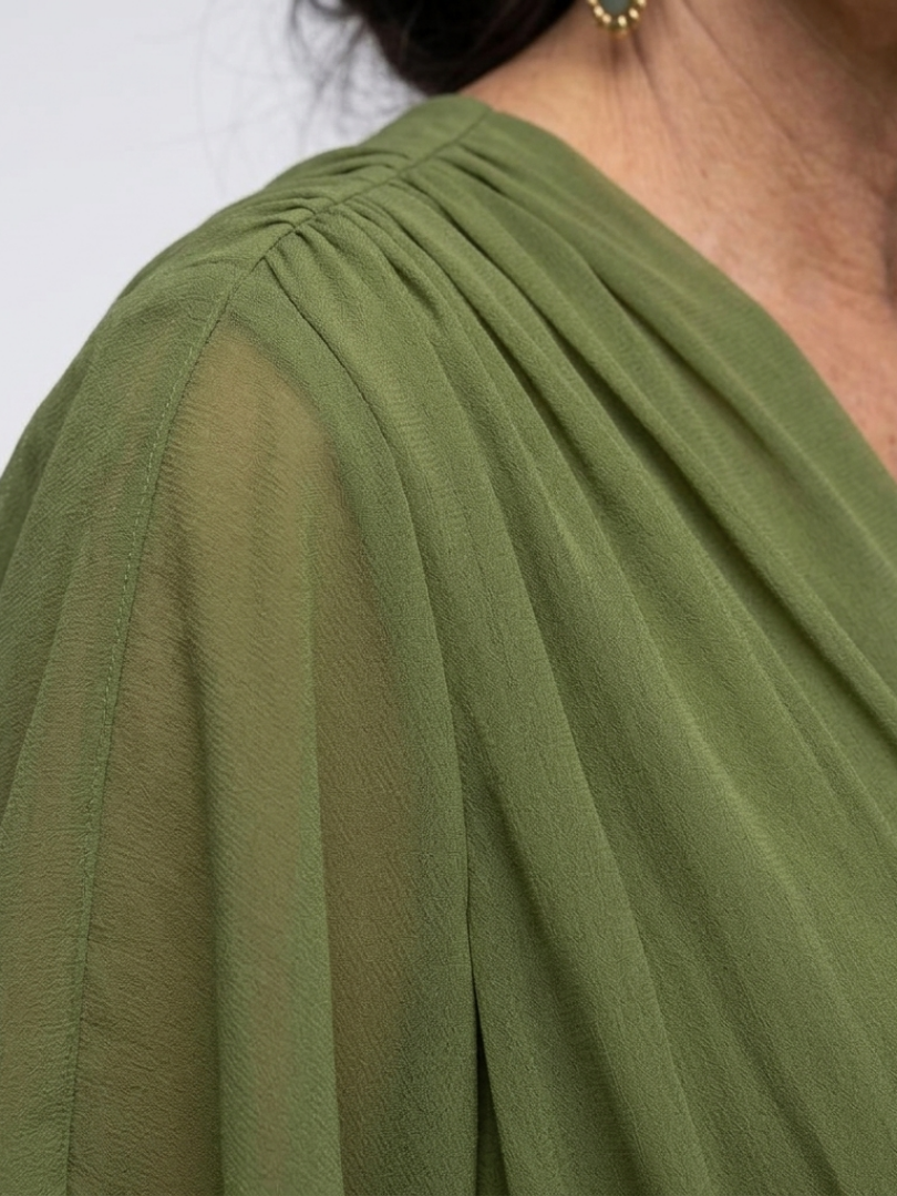 Elysia | V-hals Draped Taille Midi-jurk