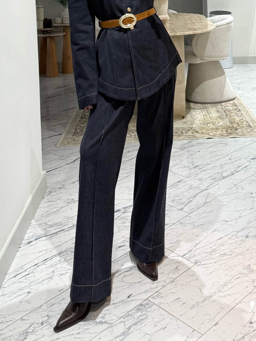 Casual Denim Shirt & Wijde Broek Twee-delige Set