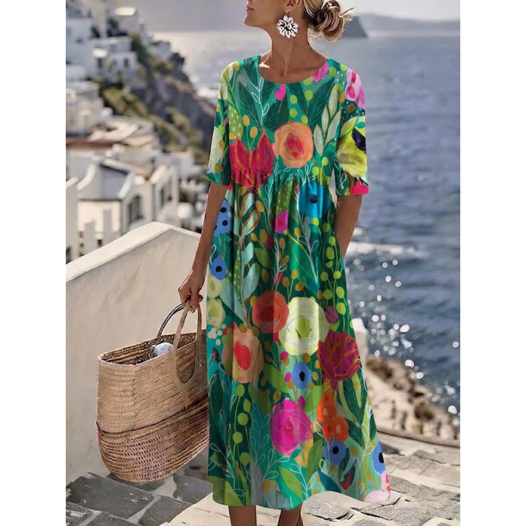 Angela | Elegante Midi Jurk met Bloemen voor de Zomer