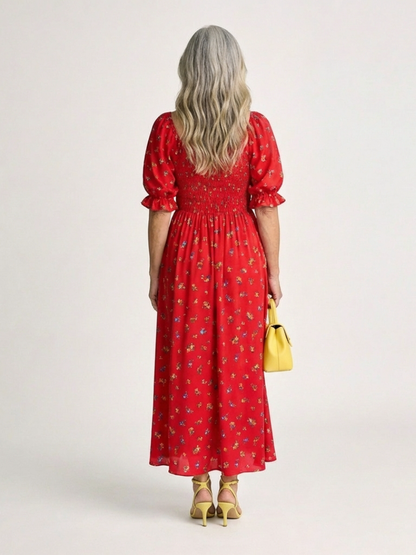 Delphine | Midi-jurk met vierkante halslijn en bloemenpatroon