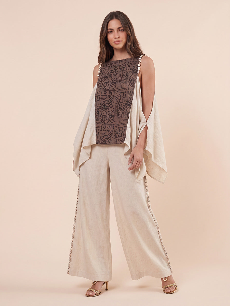 Bohemian Schelp Trim Brede Pijpen Broek Twee-Delige Set