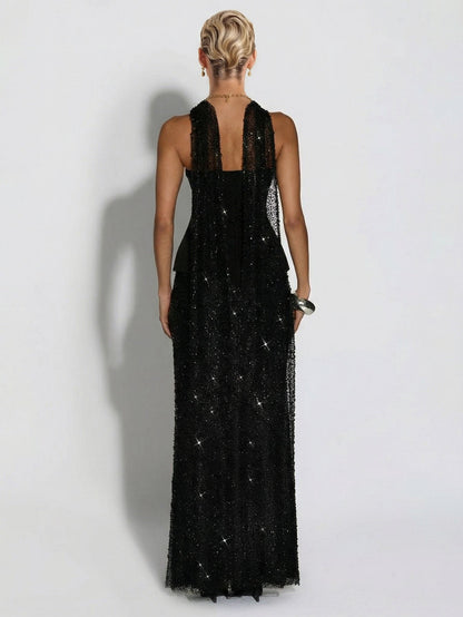 Elegante Strapless Pailletten Rok En Sjaal Twee-Delige Set