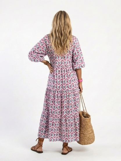Mireya | Midi-jurk met lange mouwen en geometrische print