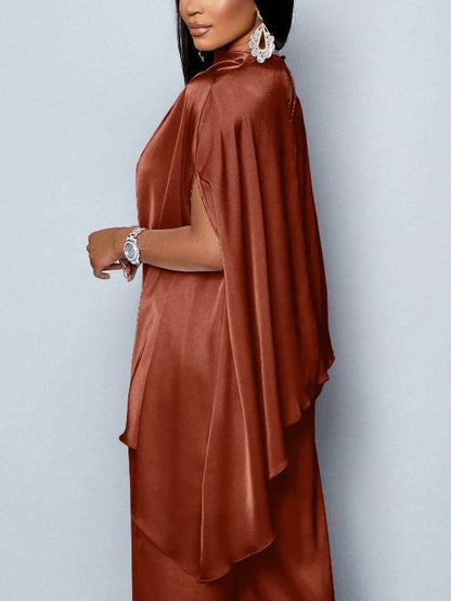 Swing Collar Irregular Hem Shirt En Wijde Pantalon Set