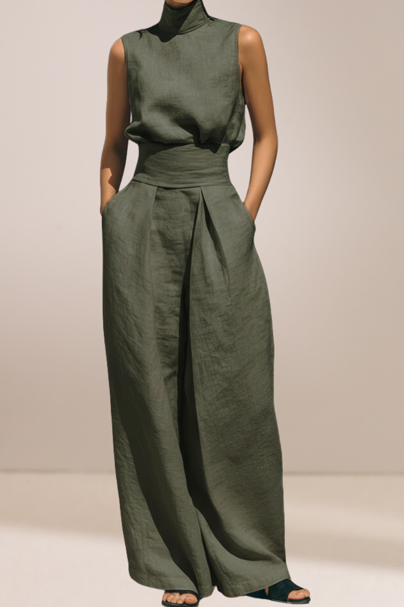 Lili | Gouden Linnen Brede-Pijp Co-Ord Set