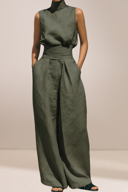 Lili | Gouden Linnen Brede-Pijp Co-Ord Set