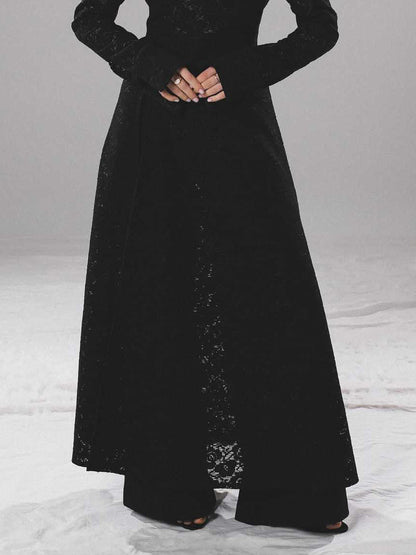 Elegante Hoge Hals Kant Robe & Broek Twee-delige Set