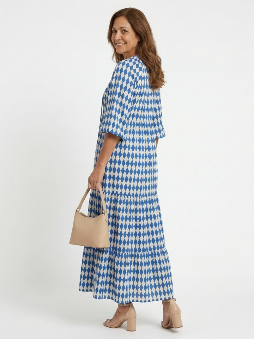 Elodie | Jurk met diamantpatroon en lagenrok