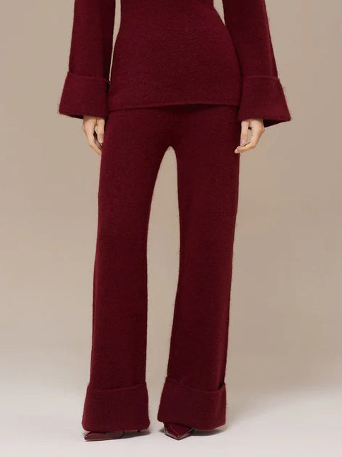 Elegante Flared Mouw Gebreide Top En Broek Twee-delige Set