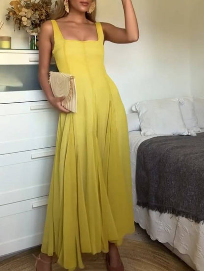 Vierkante Kraag Sling Dress