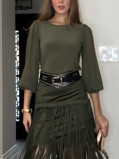 Elegante Hoge Taille Franje Rok Twee-delige Set
