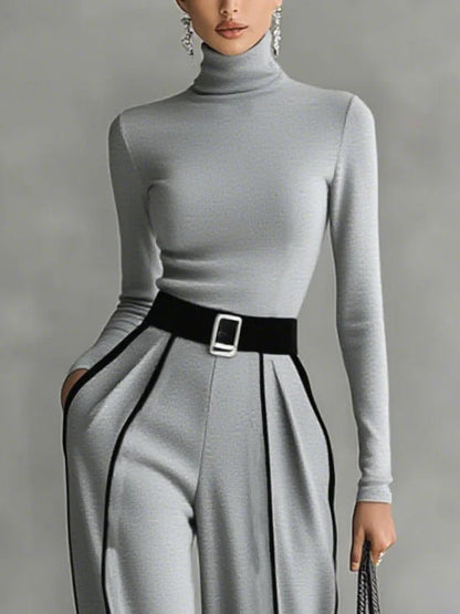 Elegante Hoge Taille Wijde Pantalon met Contrasterende Bies