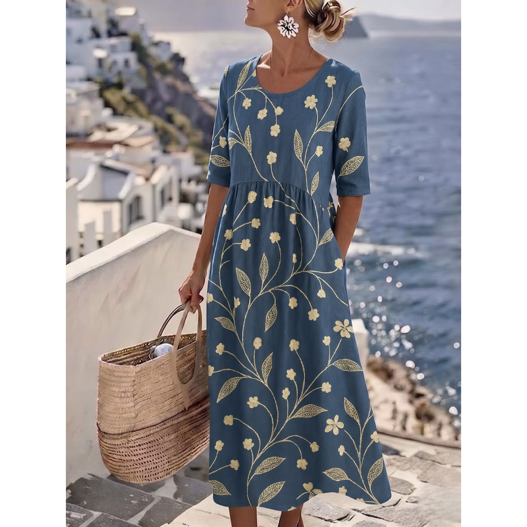 Noelia | Elegante Midi Jurk met Bloemen voor de Zomer