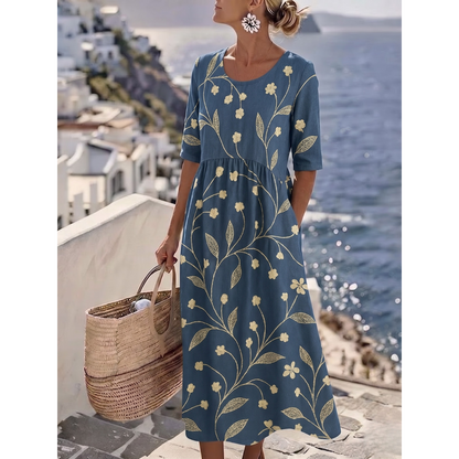 Noelia | Elegante Midi Jurk met Bloemen voor de Zomer