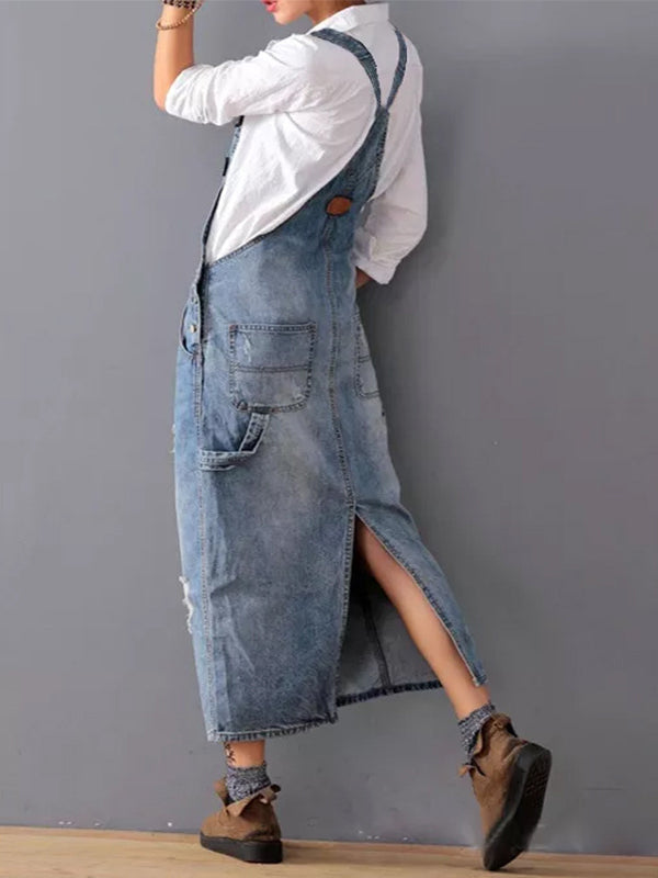 Frayla™ – Versleten Jeansjurk met Split Achter