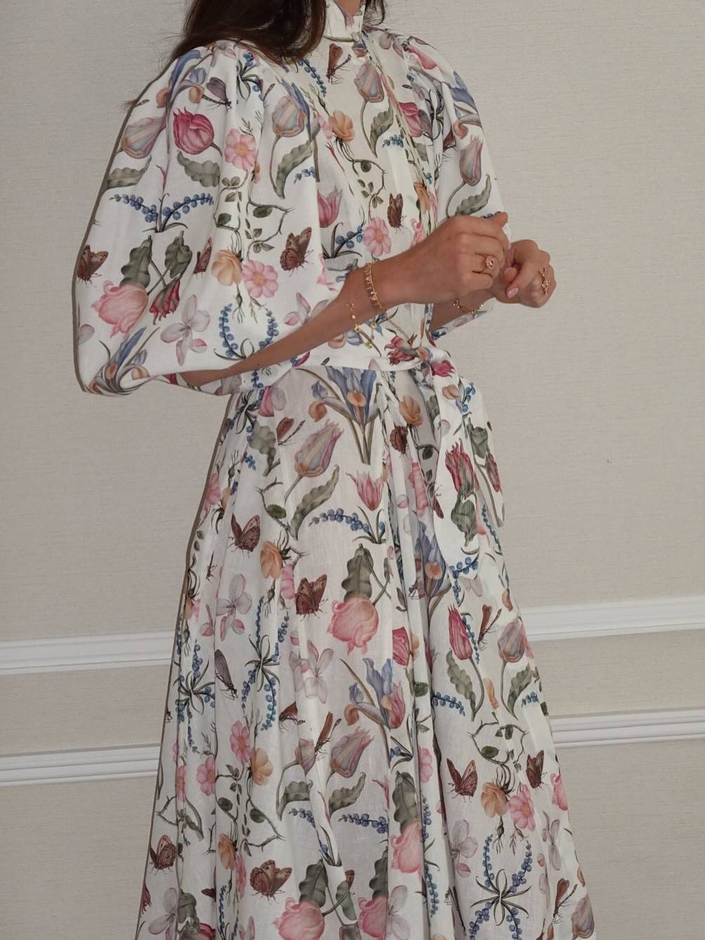 Kraagloze Pofmouw Print Jurk