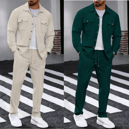 ⏰ Herenpak bestaande uit een button-down-jasje en een broek van honingraatmesh – Ontspannen pasvorm, ademend materiaal en een stijlvolle look voor dagelijks gebruik 👕👖