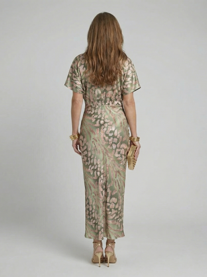 Coralie | Abstracte print Midi-jurk met V-hals en getailleerde taille