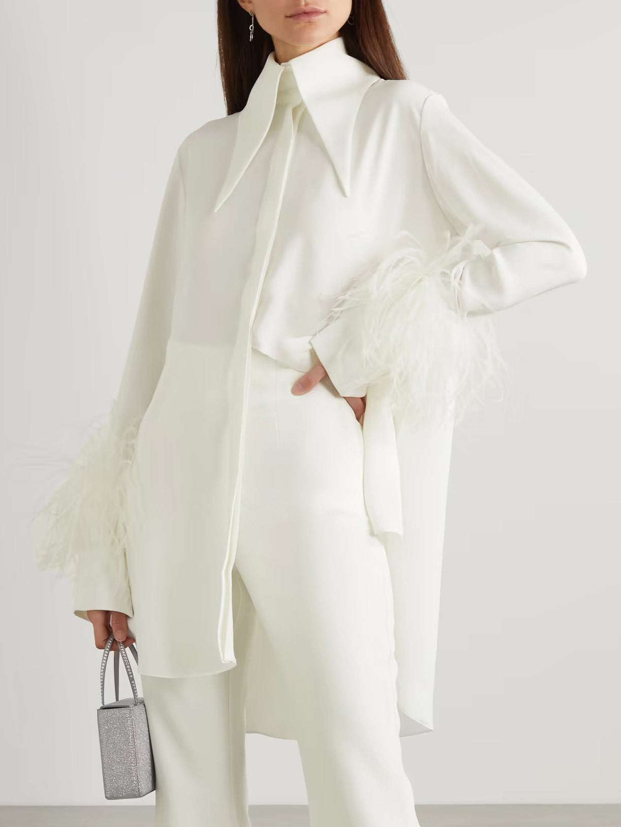 Elegante Satijnen Broek met Veerafwerking met Wijde Pijpen