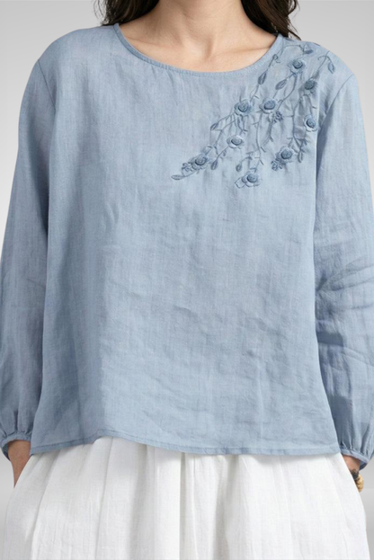 Ariella | Linnen Geborduurde Blouse