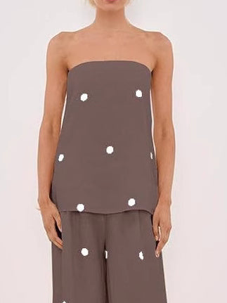 Klassieke Polka Dot Off-Shoulder Tanktop & Losse Wijde Broek Set
