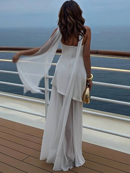 Bandeau Top Aangesneden Jurk met Sjaal