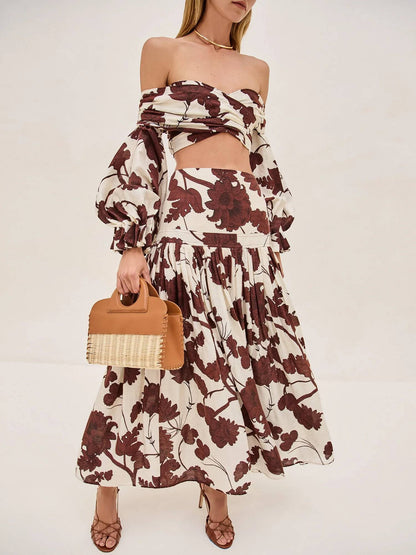 Geprinte Off-shoulder Top En Rok Set